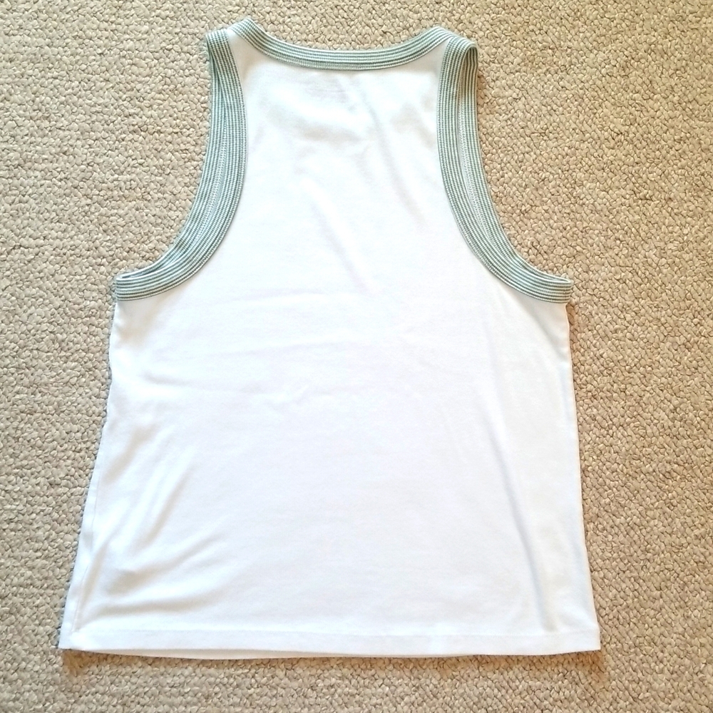 Rachel Zoe White Tank Top with Green Trim, Size XL - Picture 3 of 6